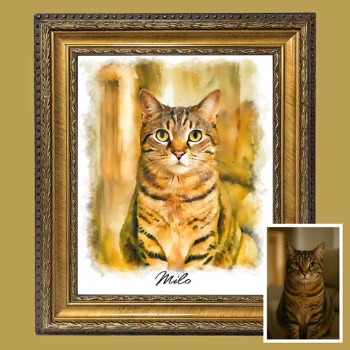 Watercolor portrait in an ornate gold frame