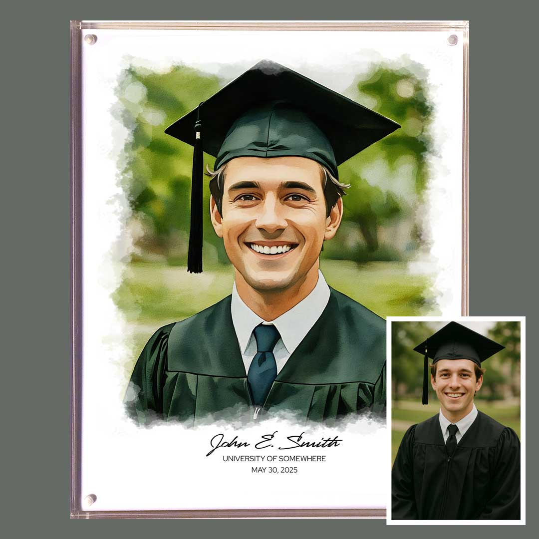 Watercolor portrait in an acrylic frame