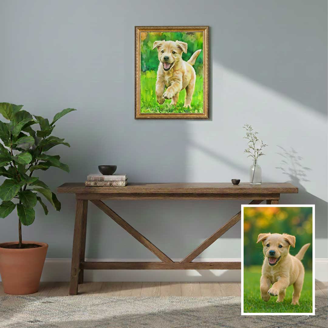 Watercolor portrait in a gold ornate frame