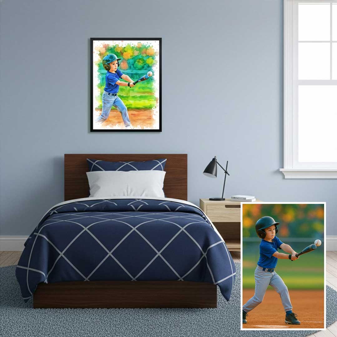 Watercolor portrait in a black frame