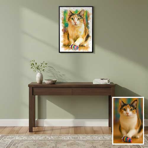 Click to Enlarge Watercolor portraitin a black frame