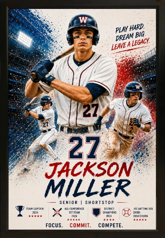 Framed baseball sports custom  portrait