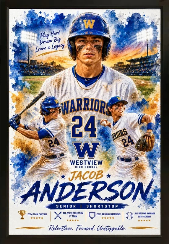 Framed baseball sports custom  portrait