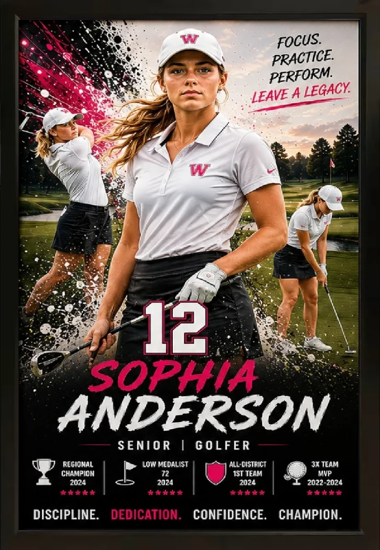 Framed golf sports custom  portrait
