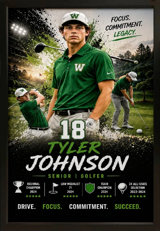 Framed golf sports custom  portrait