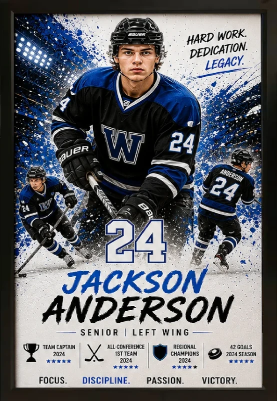 Framed hockey sports custom  portrait