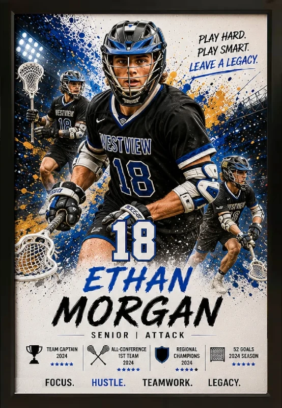 Framed lacrosse sports custom  portrait
