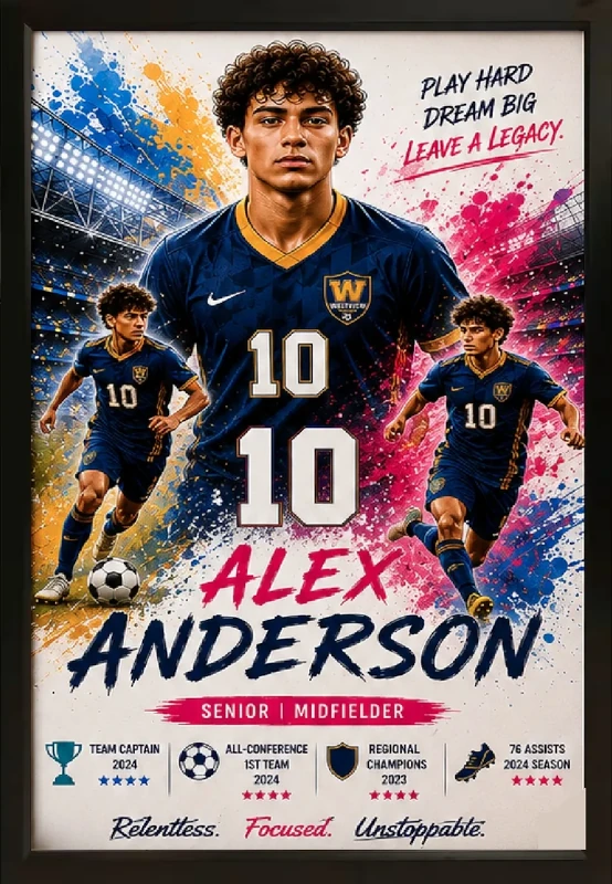 Framed soccer sports custom  portrait