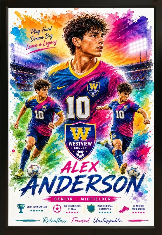 Framed soccer sports custom  portrait