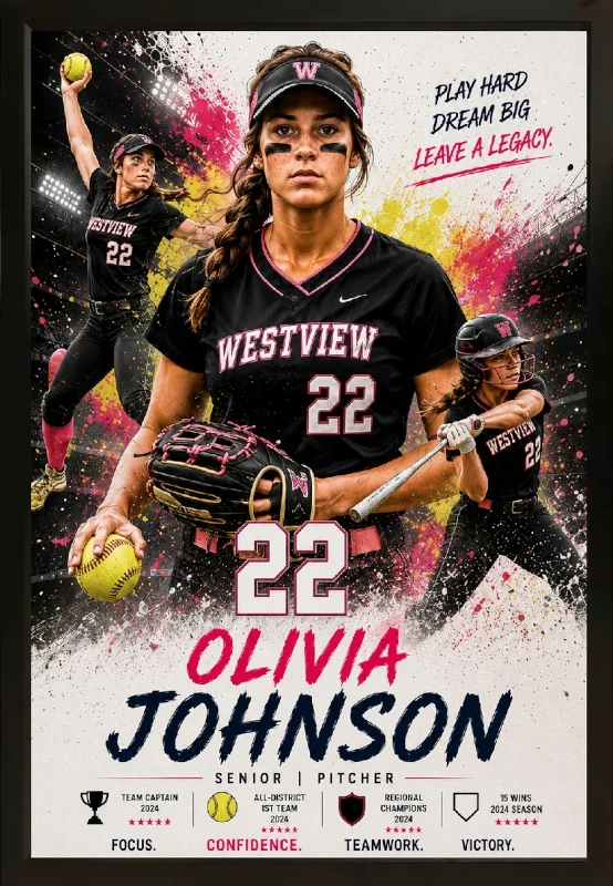 Framed softball sports custom  portrait
