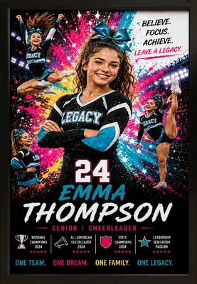Framed cheerleader sports custom legacy portrait