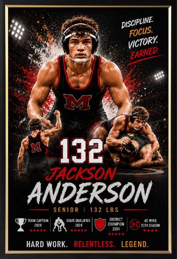 Framed wrestling sports legacy print with player photos and stats